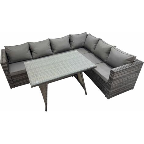 Fimous Rattan garden furniture Patio Furniture Sets with Dining Table Corner Sofa Set Dark Grey Mixed
