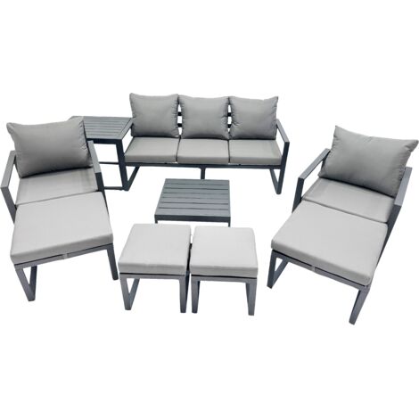 Fimous Outdoor Garden Furniture Set Aluminium Lounge Sofa Square Coffee Table Sets with 4 Stools Side Table Dark Grey (1/5)