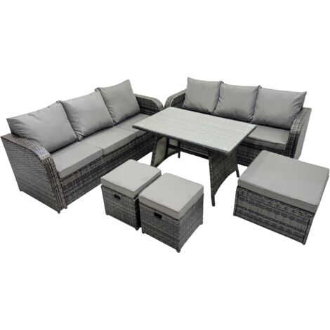 Fimous Garden Rattan Outdoor Furniture Set 9 Seater with 3 Seater Sofa 3 Stools Dark Grey (1/5)