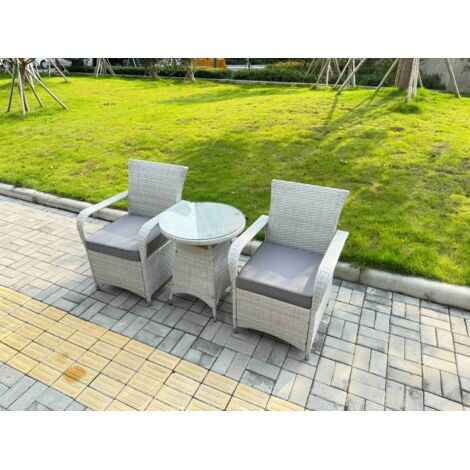 Fimous Rattan Garden Furniture Set Outdoor Bistro Set with 1 Coffee Table & 2 Seater Chairs Light Grey Mixed