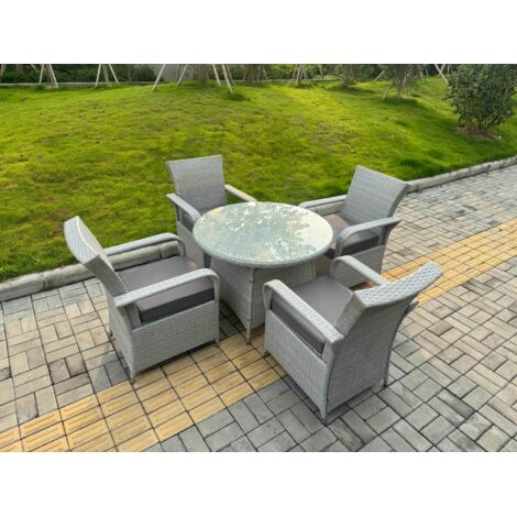 Fimous Rattan Garden Furniture Set with 1 Big Round Coffee Table & 4 Seater Chairs Light Grey Mixed