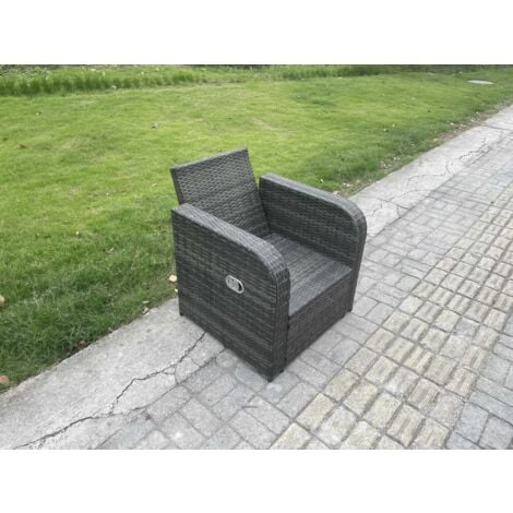 Fimous Single Reclining Rattan Arm Chair Adjustable Sofa Patio Outdoor Garden Furniture With Cushion