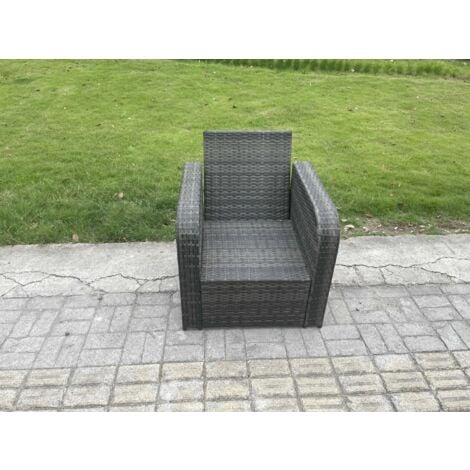 Fimous Single Reclining Rattan Arm Chair Adjustable Sofa Patio Outdoor Garden Furniture With Cushion