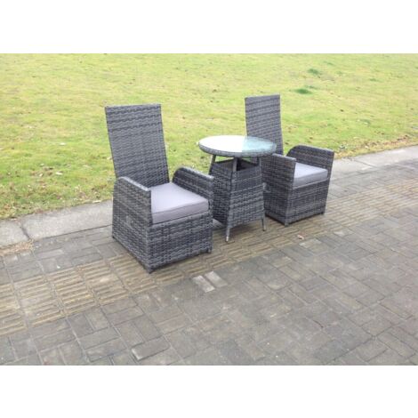 Fimous Dark Grey Mixed Outdoor Wicker Rattan Garden Furniture Reclining Chair And Table Dining Sets 2 Seater Bistro Round Table