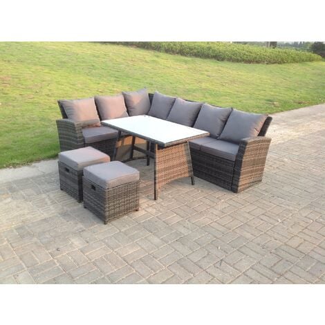 High Back Rattan Corner Sofa Set Dining Table Outdoor Furniture Dark Grey Mixed Right Option