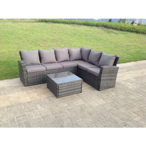Fimous High back dark grey mixed outdoor garden furniture corner rattan sofa set square coffee table  right option