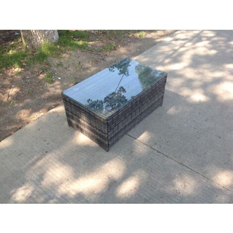 Fimous Rattan Oblong Coffee Table Outdoor Garden Furniture Patio Furniture Dark Grey Mixed