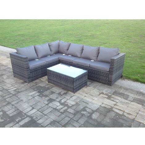 rattan corner sofa set rectangular table outdoor garden furniture in grey mix 6 seater left option