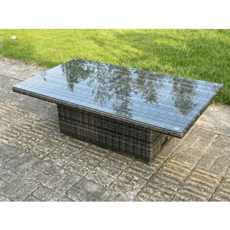 Fimous High Back Rattan Garden Furniture Corner Sofa Sets Adjustable Rising Table Dark Mixed Grey 8 seater left corner