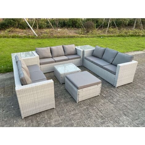 Fimous 10 Seater Wicker Light Grey Lounge Rattan Sofa Set Outdoor ...