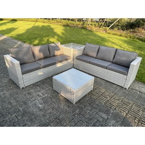 6 Seater Wicker light Grey Rattan Garden Corner Sofa Sets Outdoor Patio Furniture Coffee Table