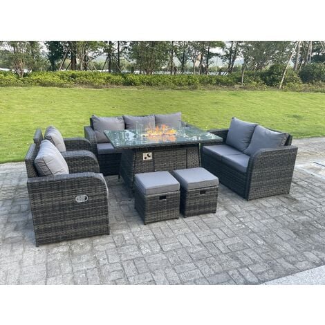 Fimous Dark Mixed Grey Rattan Outdoor Garden Furniture Gas Fire Pit ...