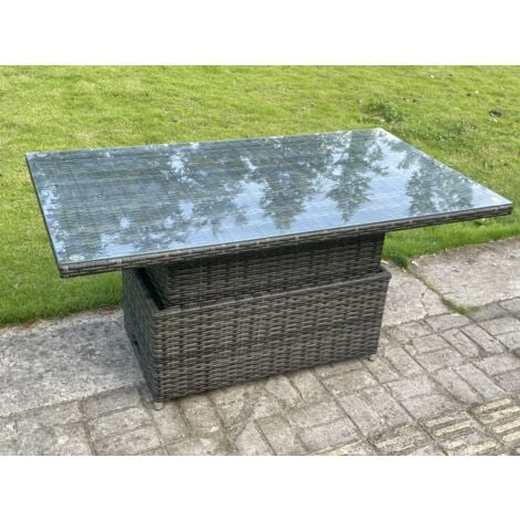 Fimous Dark Mixed Grey Rattan Outdoor Garden Furniture Lifting Adjustable Dining Or Coffee Table Sets Lounge Sofa Recling Chairs 5 Seater