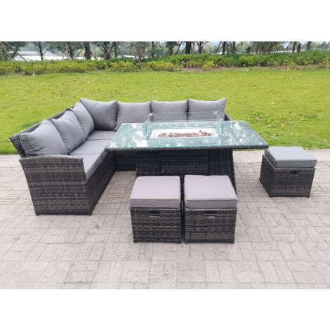 Fimous High Back Corner Rattan Garden Furniture Sofa Gas Fire Pit