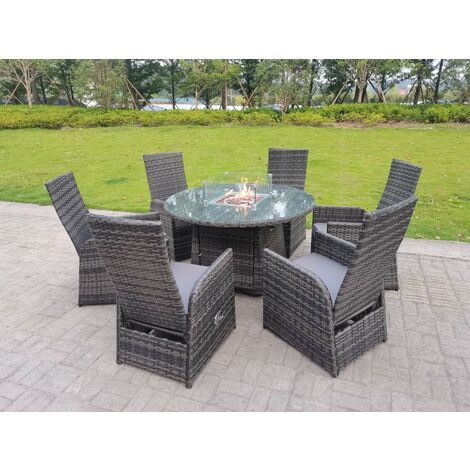 Rattan Outdoor Garden Furniture Gas Fire Pit Dining Table Gas Heater Burner Reclining Table And Chair Sets 6 Seater Plus Round Table