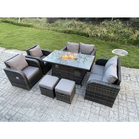 Fimous Outdoor Rattan Garden Furniture High Back Sofa Set Fire Pit ...