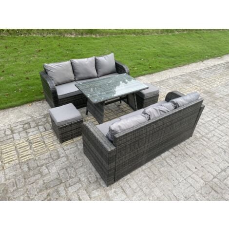 Fimous Outdoor Rattan Garden Furniture Sofa Set Dining Table Curved Arm ...