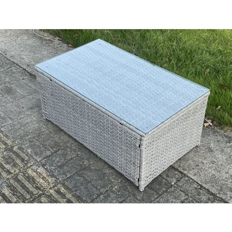 Light Grey Mixed Rattan Rectangular Oblong Coffee Tea Table Outdoor Garden Furniture Accessory
