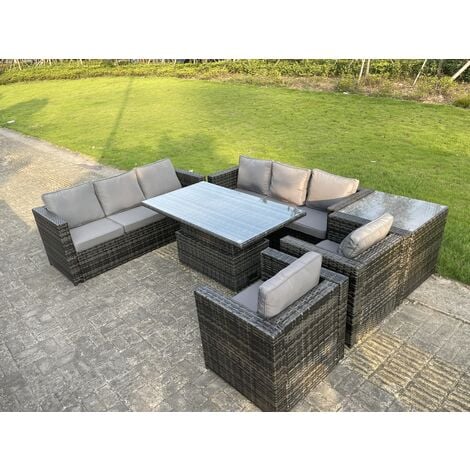 Fimous 8 Seater Outdoor Rattan Garden Furniture Adjustable Rising ...