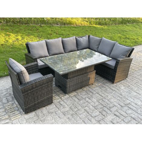 Fimous High Back PE Rattan Corner Sofa Set Garden Furniture Adjustable Rising Lifting Table Set With Armchair (1/3)
