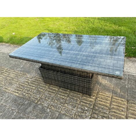 Fimous 9 Seater Outdoor Rattan Sofa Set Adjustable Rising Lifting Side Tables Chairs Footstool Dark Grey Mixed