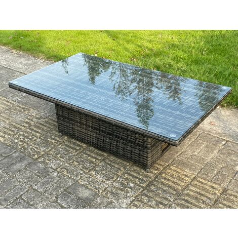 Fimous 9 Seater Outdoor Rattan Sofa Set Adjustable Rising Lifting Side Tables Chairs Footstool Dark Grey Mixed