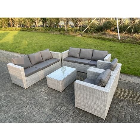 Fimous Light Grey Outdoor PE Rattan Garden Furniture Set Wicker Sofa ...