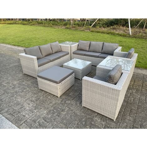 Fimous Light Grey Outdoor PE Rattan Garden Furniture Set Wicker Sofa ...