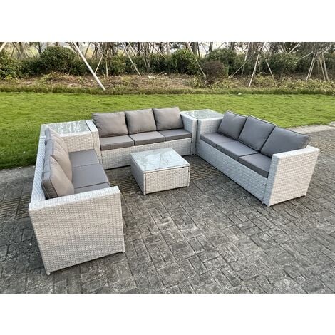 Fimous Light Grey Lounge Outdoor PE Rattan Garden Furniture Set Wicker ...