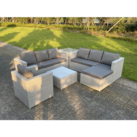 Fimous Light Grey Outdoor Rattan Garden Furniture Set Corner Sofa