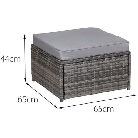 Fimous Rattan Big Footstool Patio Outdoor Stool Garden Furniture With Thick Grey Cushion Dark Grey Mixed