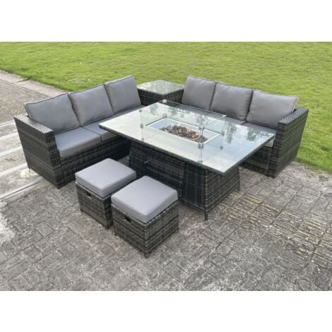 Fimous Rattan Outdoor Garden Corner Furniture Gas Fire Pit Table Sets 