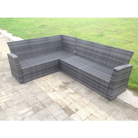 Fimous 8 Seater High Back Rattan Garden Furniture Set Corner Sofa With Square Coffee Table Footstool