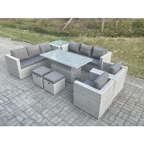Fimous Rattan Garden Funiture Set Height Adjustable Rising Lifting Table Sofa Dining Set Lounge Chair Side Table Stool (1/3)