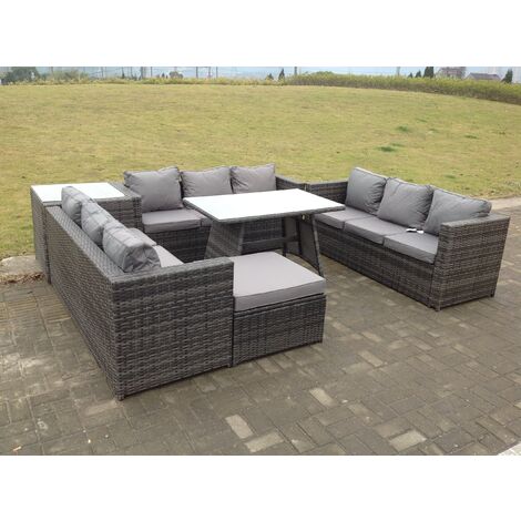 Fimous Outdoor Rattan Garden Furniture Lounge Sofa Set With Oblong ...