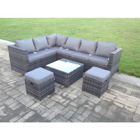 Fimous 8 Seater Rattan Corner Sofa Set With Square Coffee Table Footstools (1/3)