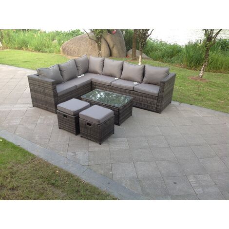 Fimous 8 Seater Rattan Corner Sofa Lounge Sofa Set With Rectangular Coffee Table 2 Stool And Chair Left Hand (1/2)