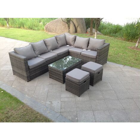 Fimous 8 Seater Rattan Corner Sofa Lounge Sofa Set With Rectangular Coffee Table 2 Stool And Chair Right Hand (1/2)