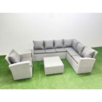 Fimous Rattan Garden Outdoor Furniture Set 7 Seater Rattan Garden Sofa Set with Armchair Light Grey Mixed