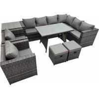Fimous Rattan garden furniture Patio Furniture Sets with Dining Table 2 Small Stools 2 Chair Side Table Dark Grey Mixed