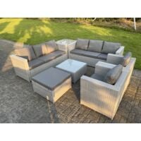 9 Seater light Grey Rattan Sofa Set Chairs 2 Coffee Table Footstool Outdoor Garden Furniture