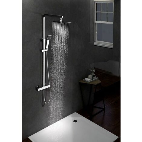 Ensemble de douche thermostatique gris mat champagne avec tête de