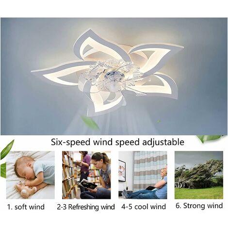 Ventilador de techo LED silencioso con luz, lámpara de techo para dormitorio de 50 W, con control remoto y lámpara regulable por aplicación con lámparas de ventilador acrílicas, sala de estar, cocina