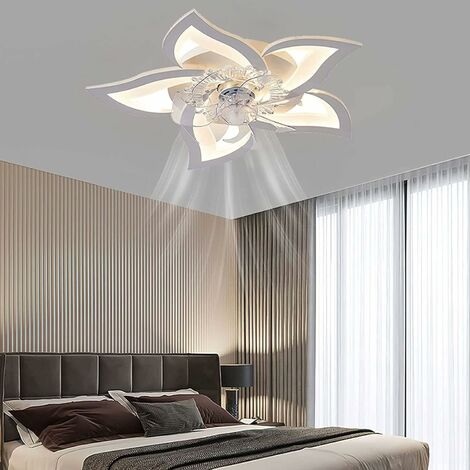 Ventilador de techo LED silencioso con luz, lámpara de techo para dormitorio de 50 W, con control remoto y lámpara regulable por aplicación con lámparas de ventilador acrílicas, sala de estar, cocina