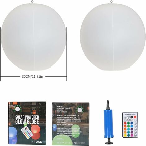 Luz solar flotante, globo solar LED impermeable IP67, luz de bola de 34 cm, 4 modos, lámpara de noche LED que cambia de color al aire libre, decoración de fiesta para piscina, playa, jardín, césped (2
