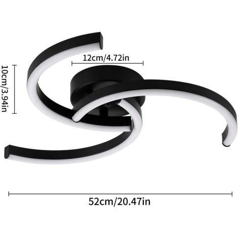 COMELY Plafón LED Moderno, Luminaria 24W 52cm, Diseño Helicoidal Lámpara de Techo para Salón Dormitorio Cocina - Negro - Luz Cálida 3000K
