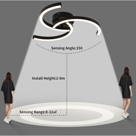 COMELY Plafón LED Moderno, Luminaria 24W 52cm, Diseño Helicoidal Lámpara de Techo para Salón Dormitorio Cocina - Negro - Luz Cálida 3000K