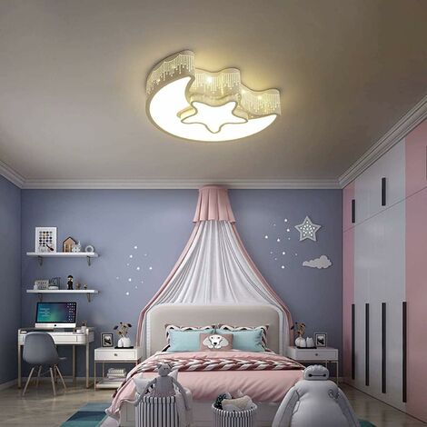 Lámpara de techo LED moderna y creativa para niños, estrella y luna redonda  regulable con control remoto, iluminación de control remoto, habitación de