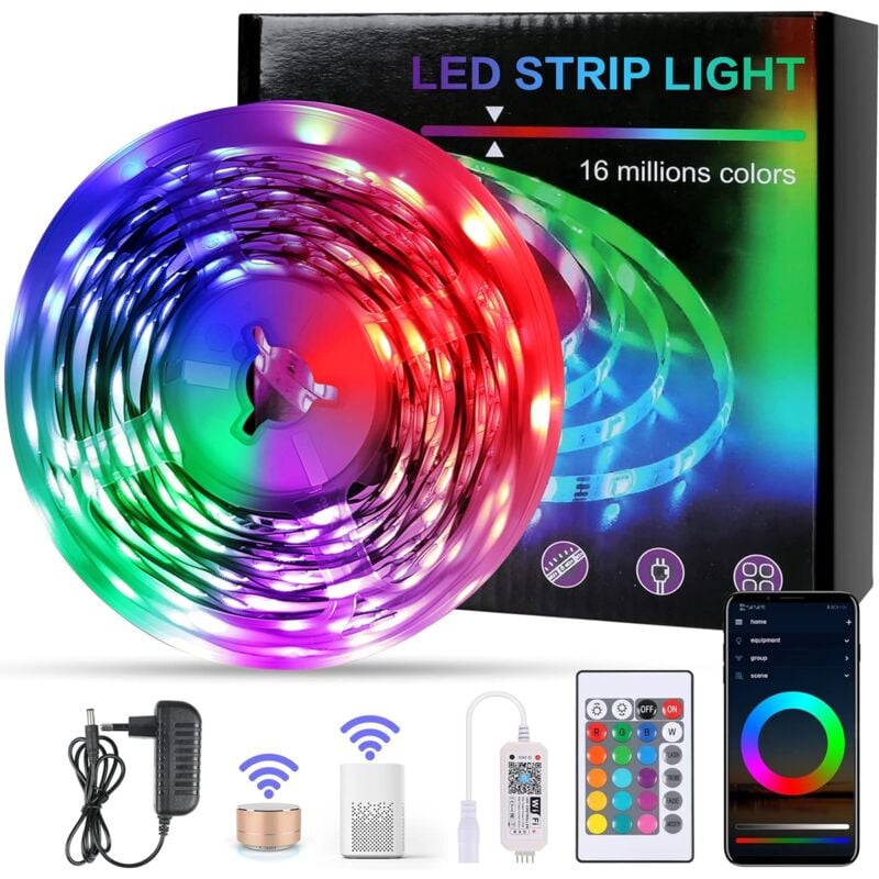 12V Mehrfarbig LED Lichtleiste Set, Non-wasserdicht, Smart RGB  Lichterkette, 5M Indirekte Beleuchtung, Dimmbar