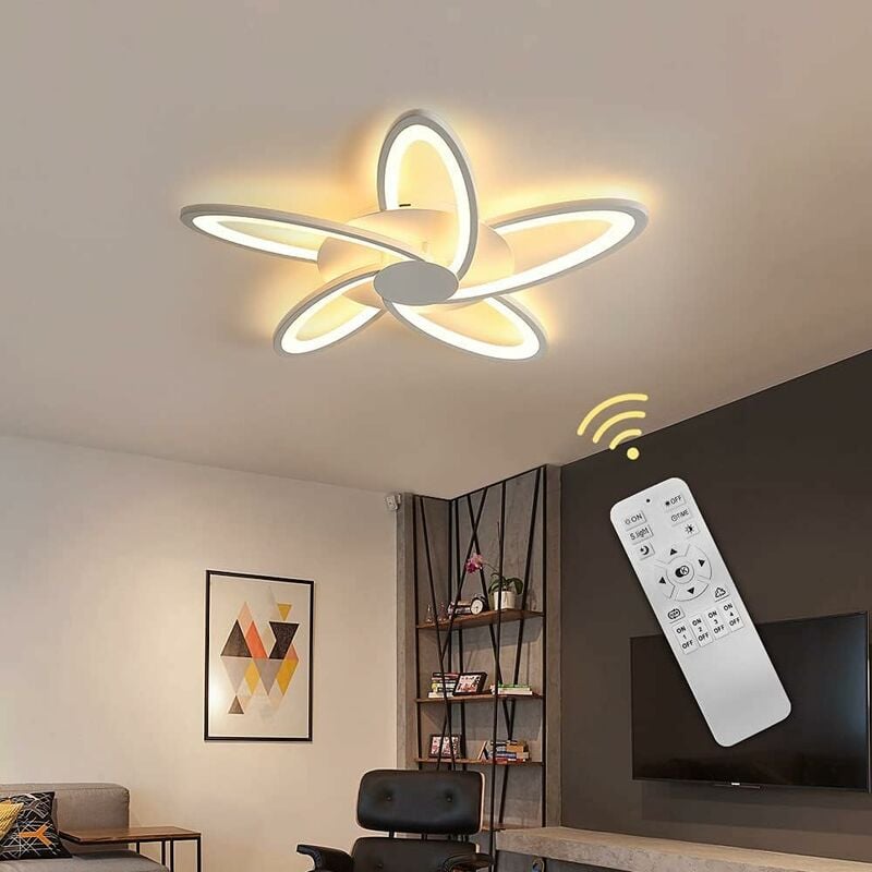 Dimmbar LED-Deckenleuchte für Acryl Wohnzimmer, Küche, Kreative Flur Leuchte mit Schlafzimmer, Weiß Blütenblätter Fernbedienung Kronleuchter 3000K-6500K Esszimmer, 30W Deckenleuchter
